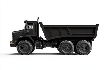 Obraz premium A black dump truck with a large open bed for transporting materials.