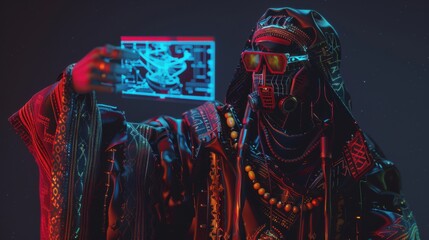Cyberpunk character manipulation hologram