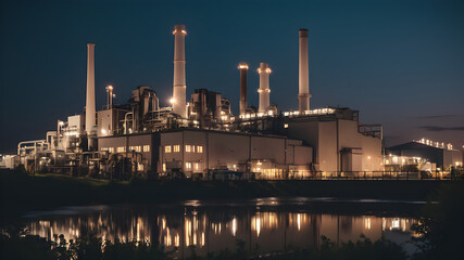 Estruturas de Ind&uacute;stria de papel e celulose a noite