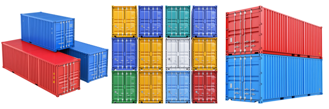Stacked Shipping Containers Isolated on Transparent Background PNG Cutout