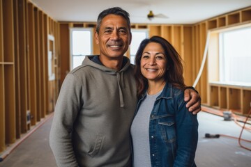 Fototapeta premium Portrait of a smiling middle aged Hispanic couple in new home