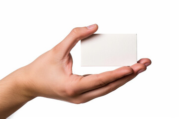 Obraz premium Hand holding a blank card on a white background