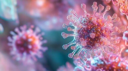Monkeypox Virus Concept, Close-Up of Virus Pathogen with Spiky Surface in Pink and Orange Tones