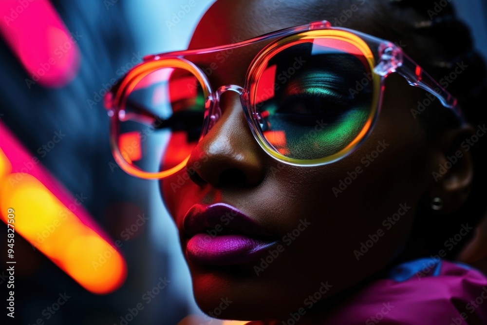 Wall mural african fashionista model sunglasses portrait light.