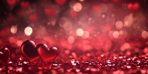 Valentine's Day banner with red hearts creating an abstract love-themed background for celebration