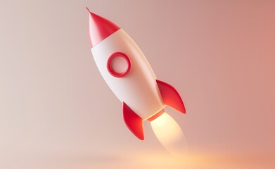 Fototapeta premium Cute 3D cartoon rocket on isolated background