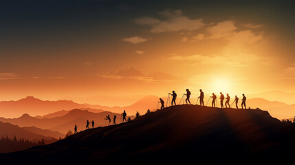 silhouette peoples on mountain on background
