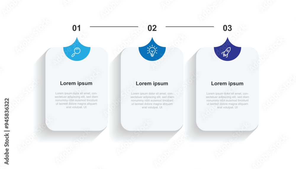 Aufkleber 3 step process infographic template vector with icons can be used for workflow, business information, presentation data visualization and web graphic design 