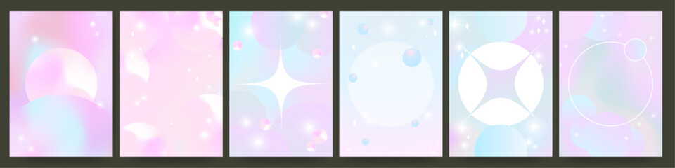 Set of Holographic blue pastel background templates. Liquid gradient concept. Abstract pastel gradients. Modern and trendy concept. Vector.	