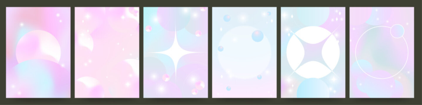 Set of Holographic blue pastel background templates. Liquid gradient concept. Abstract pastel gradients. Modern and trendy concept. Vector.	