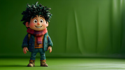 Smiling Boy Cartoon Character with Green Background