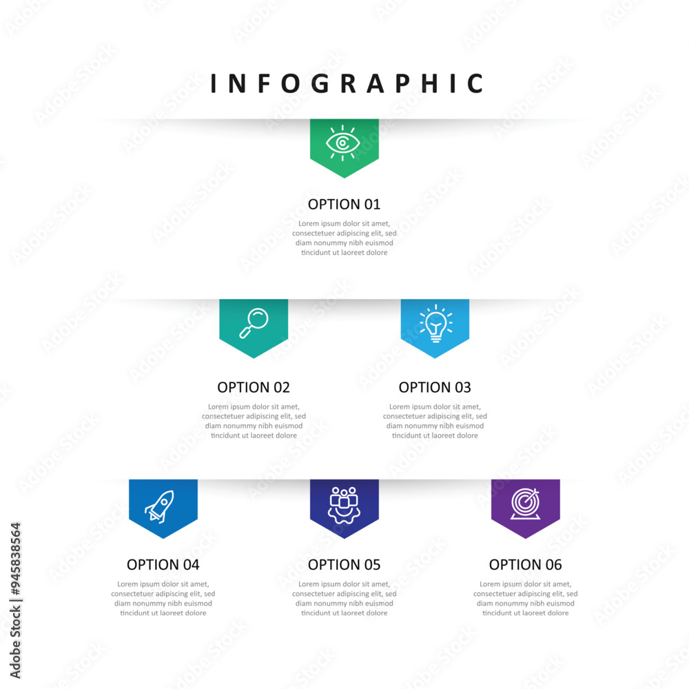 Aufkleber Diagram infographic template vector with 6 step process can be used for workflow, business information, presentation and web graphic design 