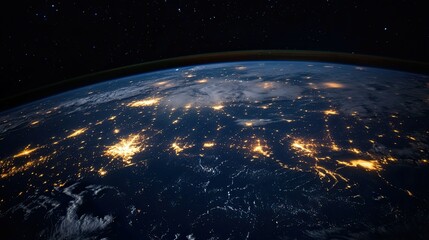 Obraz premium Earth seen from space against a backdrop of twinkling stars, deep and expansive.