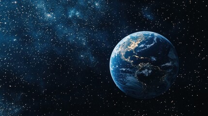 Fototapeta premium Earth seen from space against a backdrop of twinkling stars, deep and expansive.