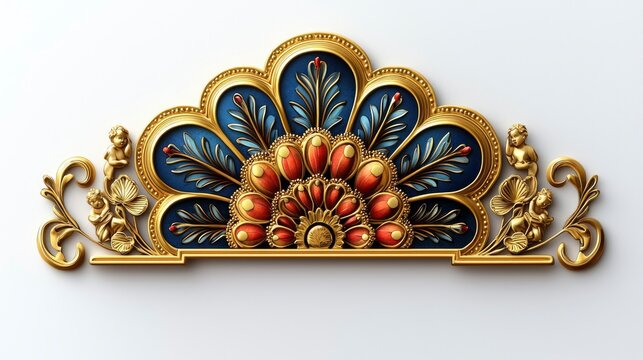 recommend clip art: Ornate Gold and Blue Floral Design with Red Center
