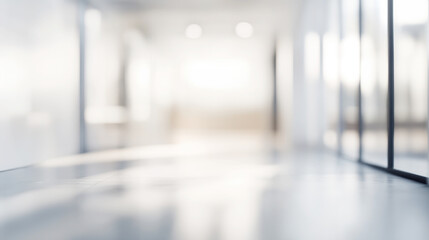 A sunny office hallway with large windows and polished floors, showing a clean and welcoming professional work environment.