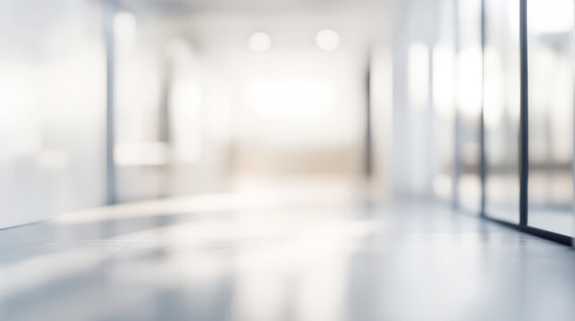 A sunny office hallway with large windows and polished floors, showing a clean and welcoming professional work environment.