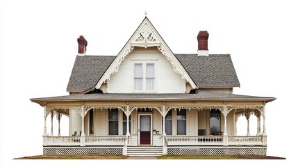 Obraz premium A charming Victorian-style house with intricate details and a welcoming porch.