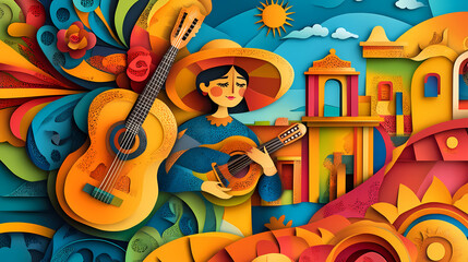 Hispanic Heritage Month, Celebrating Culture in Paper Cut Style Illustration