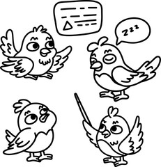 Little birds in different poses, cute.eps