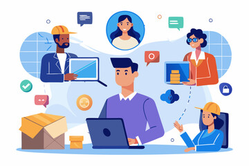 Vendor, third party or outsourcing, work with client or colleagues virtually, contractors or supplier, provider or partner concept, business people work virtually together collaborate for success. 
