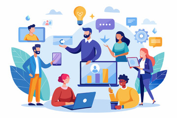 Vendor, third party or outsourcing, work with client or colleagues virtually, contractors or supplier, provider or partner concept, business people work virtually together collaborate for success. 
