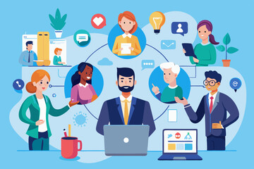 Vendor, third party or outsourcing, work with client or colleagues virtually, contractors or supplier, provider or partner concept, business people work virtually together collaborate for success. 
