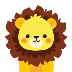 A cute cartoon lion head with simple flat illustration style for vector graphic logo design isolated on a white background