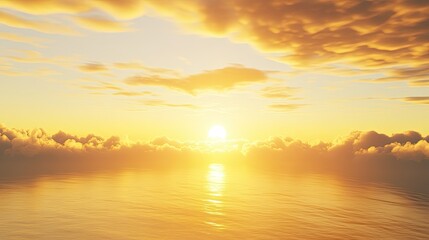 Obraz premium Golden sunset over the horizon, with soft clouds and warm light, creating a peaceful background.