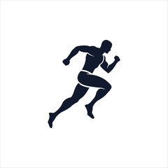 Running Man silhouette Logo with Finish ribbon, Marathon logo template