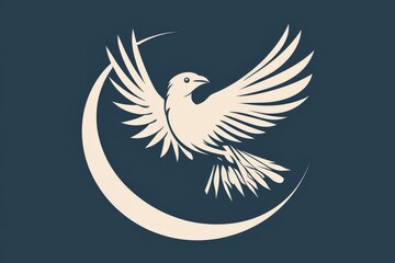 Obraz premium Dove of Peace Flying in a Crescent Moon Symbol