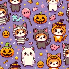 Naklejka premium Cute Halloween pattern seamless for background AI generated