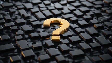 A gold question mark is placed on a black background