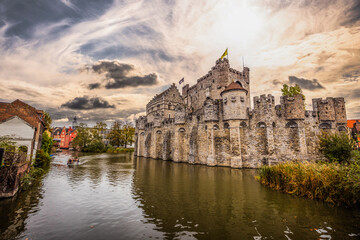 Fototapeta premium Ghent - November 5th 2022: The epic Medieval castle of Gravensteen in Ghent, Belgium