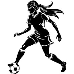 Obraz premium A vector silhouette of a girl playing football isolated on a white background
