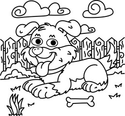 Dog in the middle of a garden, toys.eps