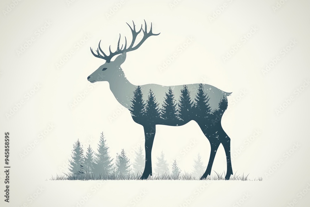 Sticker deer silhouette with forest inside