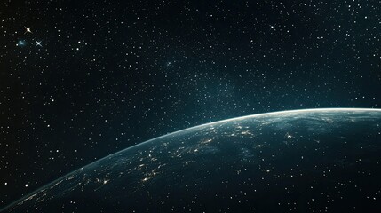 Obraz premium Night sky full of stars, with Planet Earth illuminated, an inspiring cosmic view.