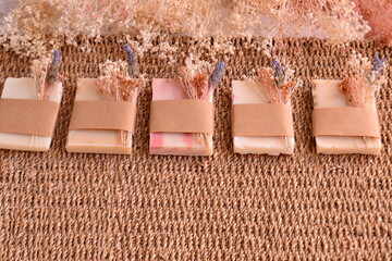 Wedding gifts handmade soaps wicker copy space, natural color palette, thanksgiving diy crafting...