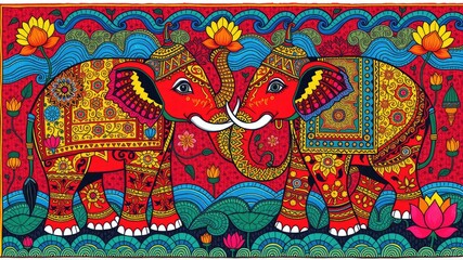 Pattern with elephant, Abstract painting, elephant pattern, flower ornament pattern.seamless pattern with elephant and flowers	