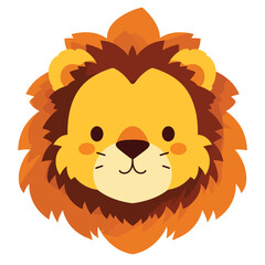 A cute cartoon lion head with simple flat illustration style for vector graphic logo design isolated on a white background
