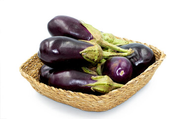 Purple eggplants used for stuffing meals in a basket