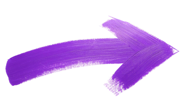 Vibrant purple brush stroke arrow pointing right on a transparent background
