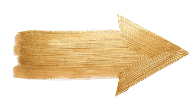 Bright gold brush stroke arrow pointing to the right, set against a clear background