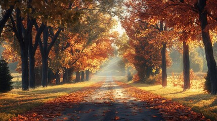 Autumn Stage Mock-Up with Podium, Harvest Elements, and Changing Leaves in a Serene Setting. AI generated illustration