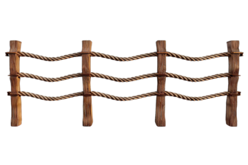 Rustic Wooden Fence with Securing Ropes Transparent Background, Realistic 3D Render