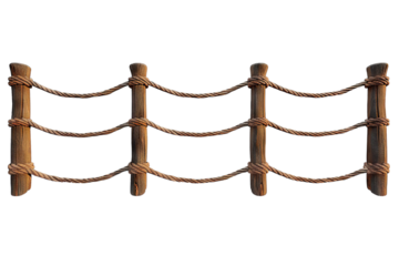 Rustic Wooden Fence with Securing Ropes Transparent Background, Realistic 3D Render