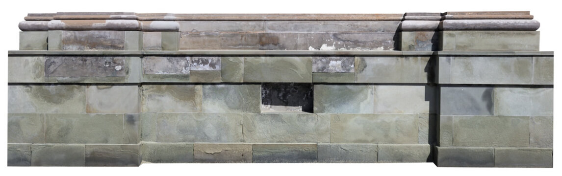 A fragment of a marble foundation of an ancient building with plinths for columns