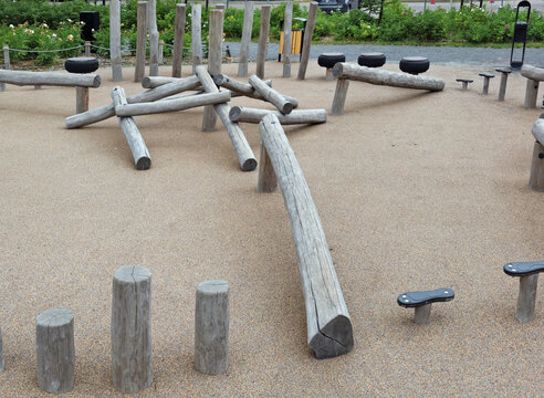 Japanese style children's playground made from dry logs