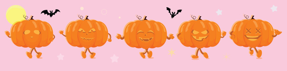 Set Halloween pumpkin Character